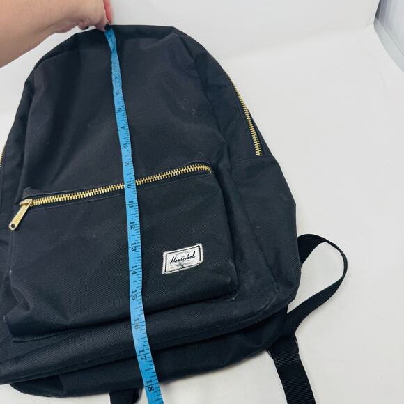 Herschel Classic Black Backpack Gold Zippers Logo Patch Laptop Bag Utility Basic - Picture 10 of 13